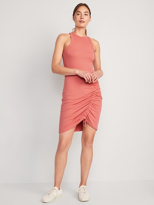 Image number 1 showing, UltraLite Racerback Rib-Knit Ruched Dress