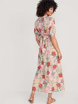 Fit & Flare Floral Linen-Blend Twist-Front Maxi Dress | Old Navy