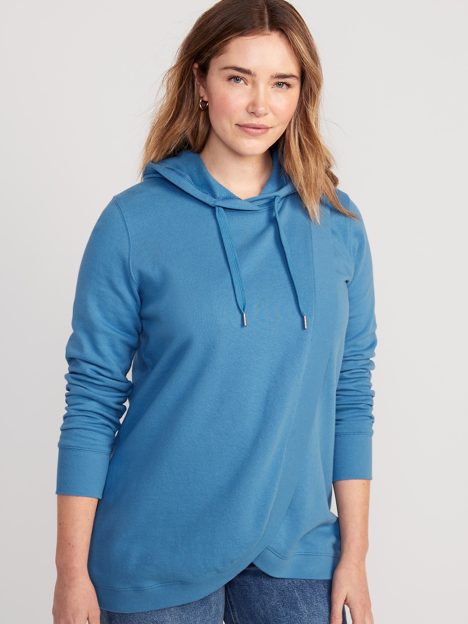 Old Navy Maternity Cross-Front Nursing Pullover Hoodie blue. 1