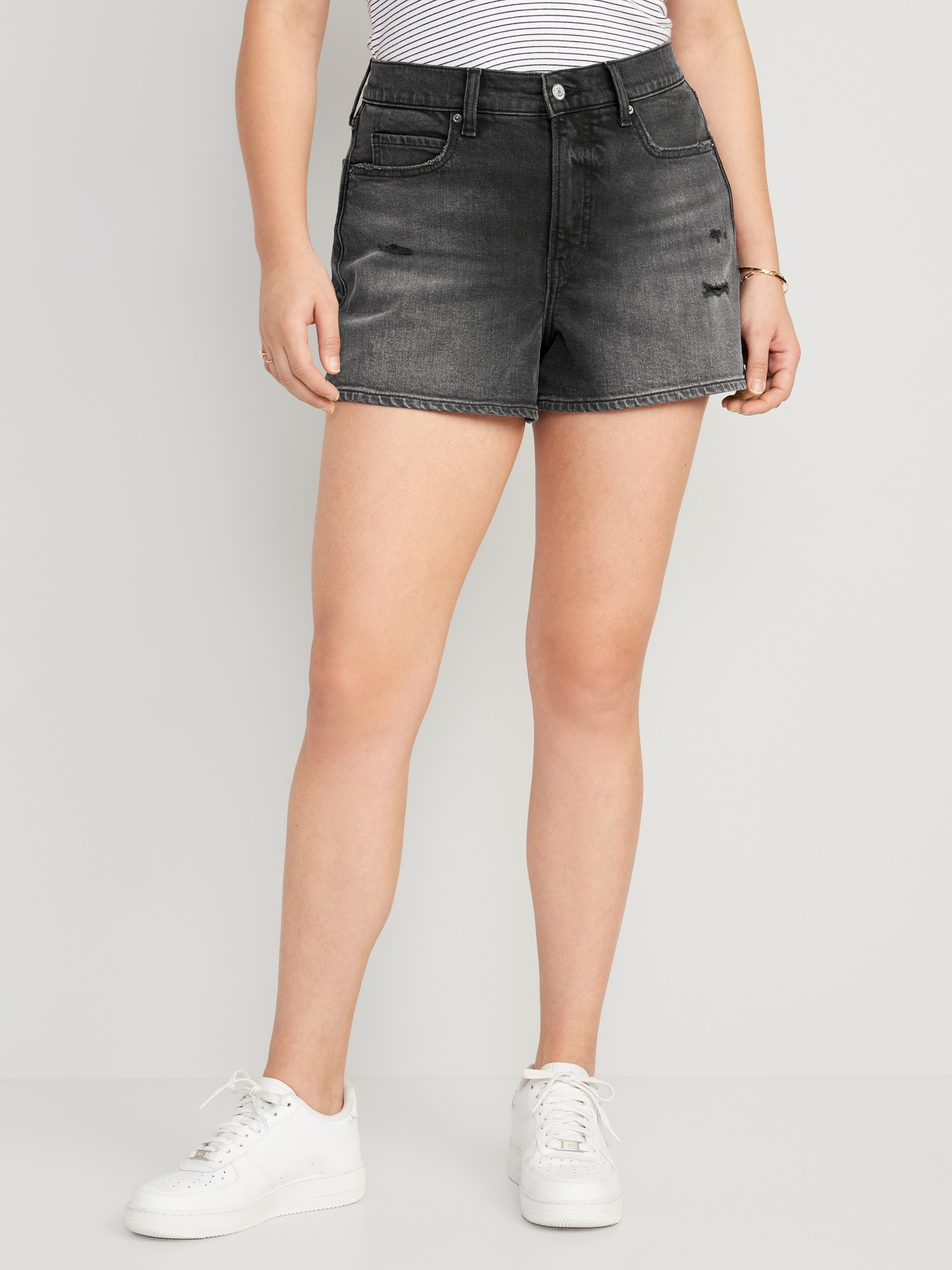 High waisted black distressed best sale denim shorts