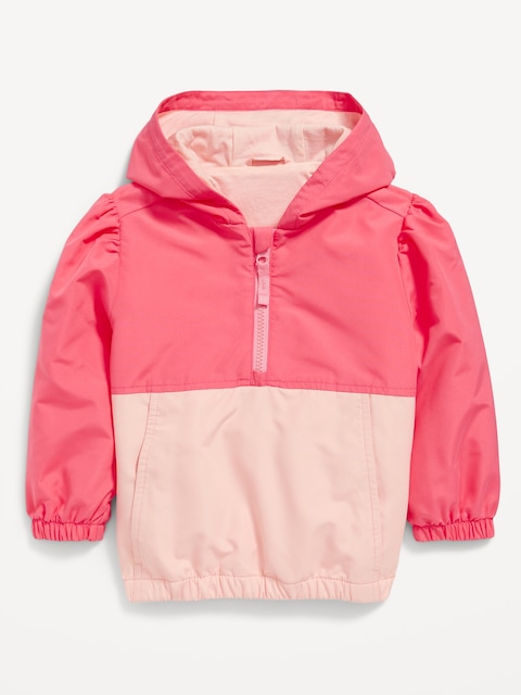 Hooded 1/4-Zip Color-Block Pullover Windbreaker Jacket for Toddler Girls