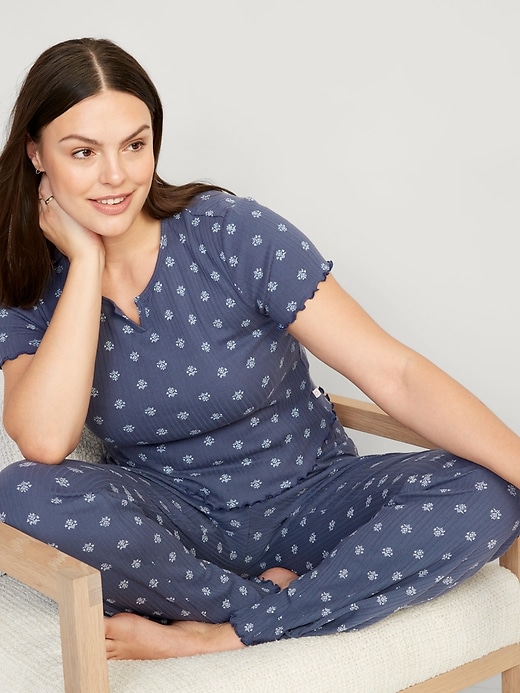 Image number 3 showing, Split-Neck Pointelle-Knit Pajama T-Shirt
