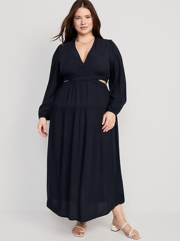 Waist-Defined Crepe Side-Cutout Maxi Dress for Women