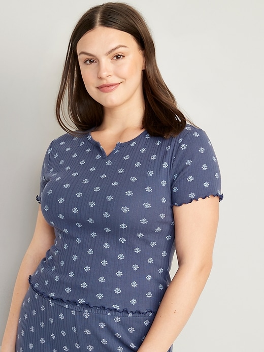 Image number 5 showing, Split-Neck Pointelle-Knit Pajama T-Shirt