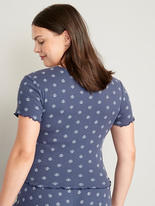 Image number 6 showing, Split-Neck Pointelle-Knit Pajama T-Shirt
