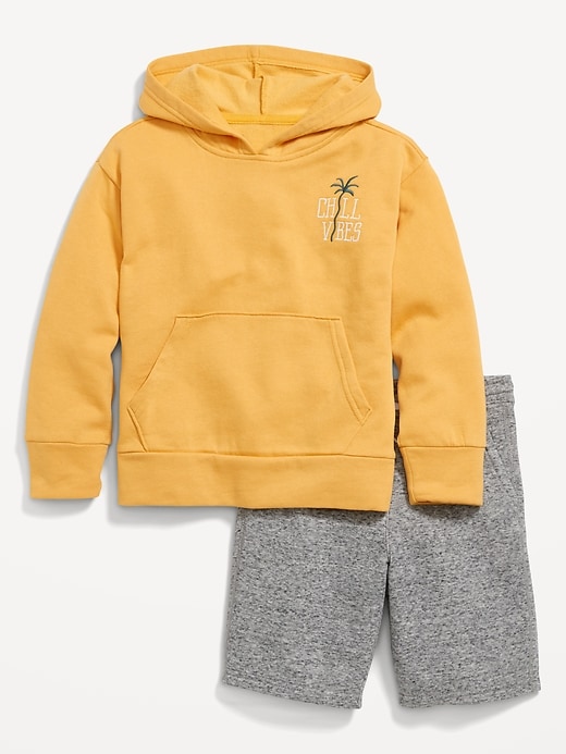 View large product image 1 of 2. Gender-Neutral Graphic Pullover Hoodie & Jogger Shorts Set for Kids