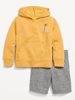 Gender-Neutral Graphic Pullover Hoodie & Jogger Shorts Set for Kids