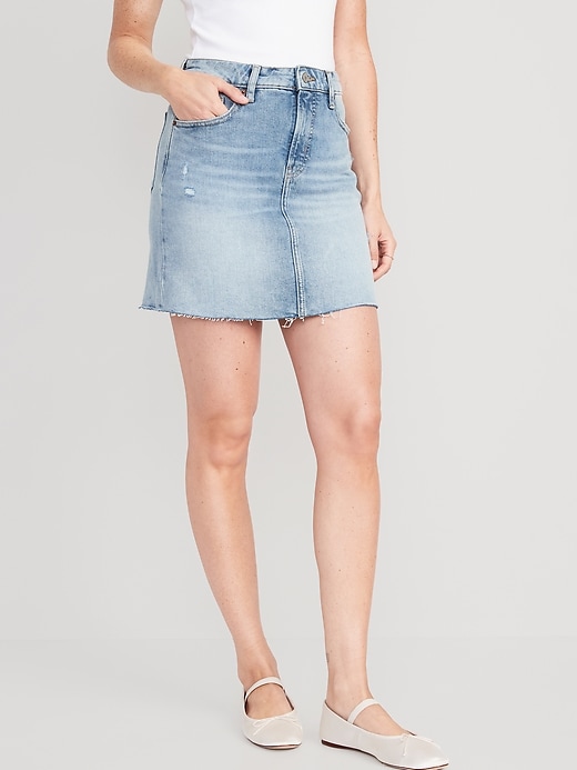 Image number 1 showing, High-Waisted OG Straight Cut-Off Mini Jean Skirt