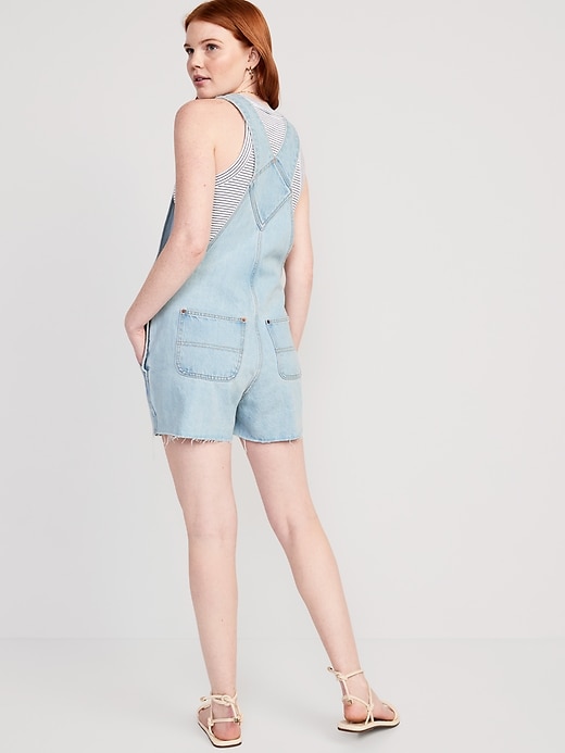 Image number 2 showing, Slouchy Straight Non-Stretch Jean Cut-Off Short Overalls -- 3.5-inch inseam
