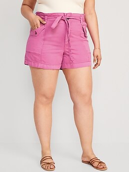 Extra High-Waisted Tie-Front Cargo Workwear Shorts for Women -- 4-inch inseam