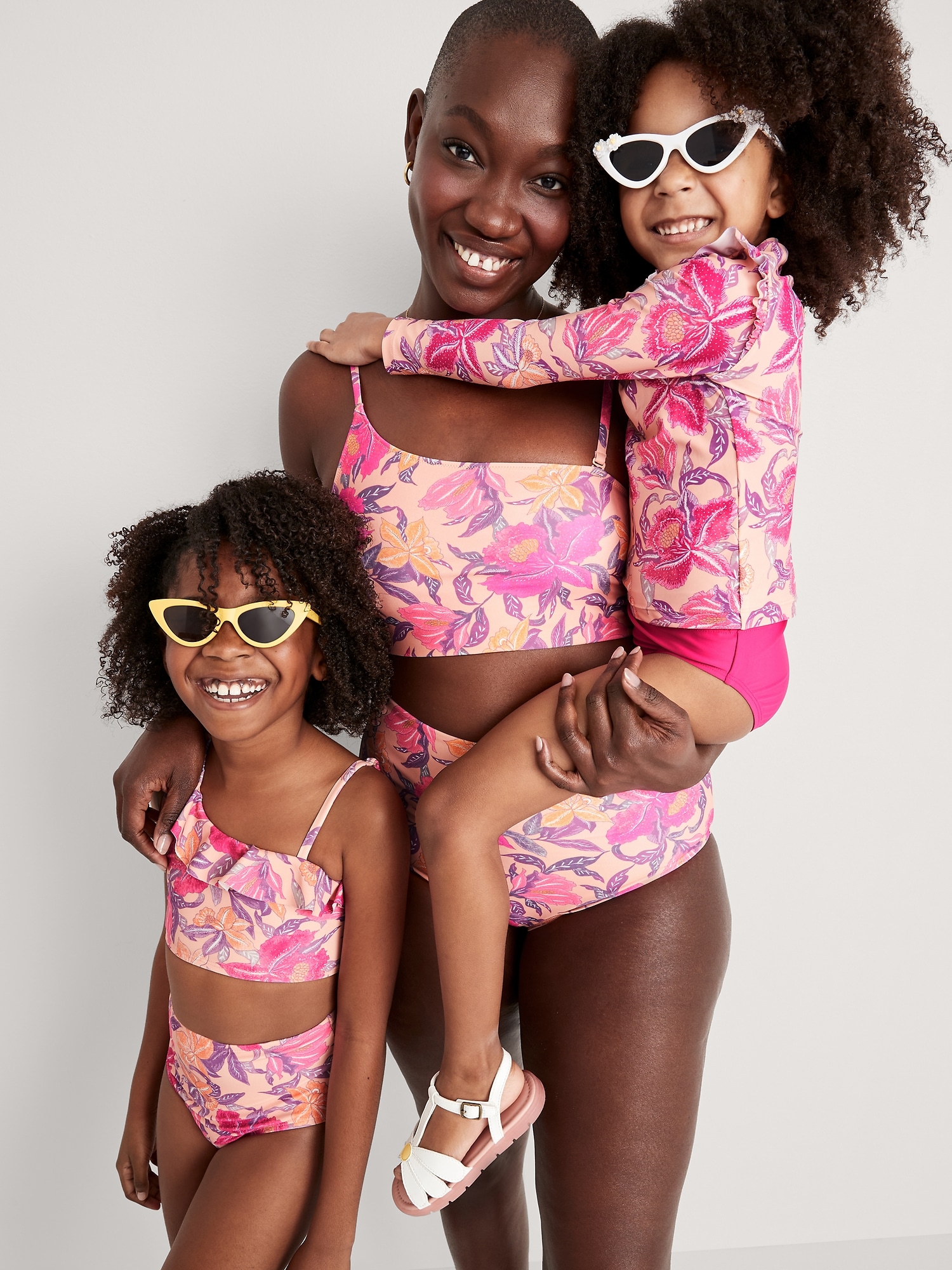 Long-Sleeve Ruffle-Trim Rashguard & Bikini Swim Set for Toddler & Baby