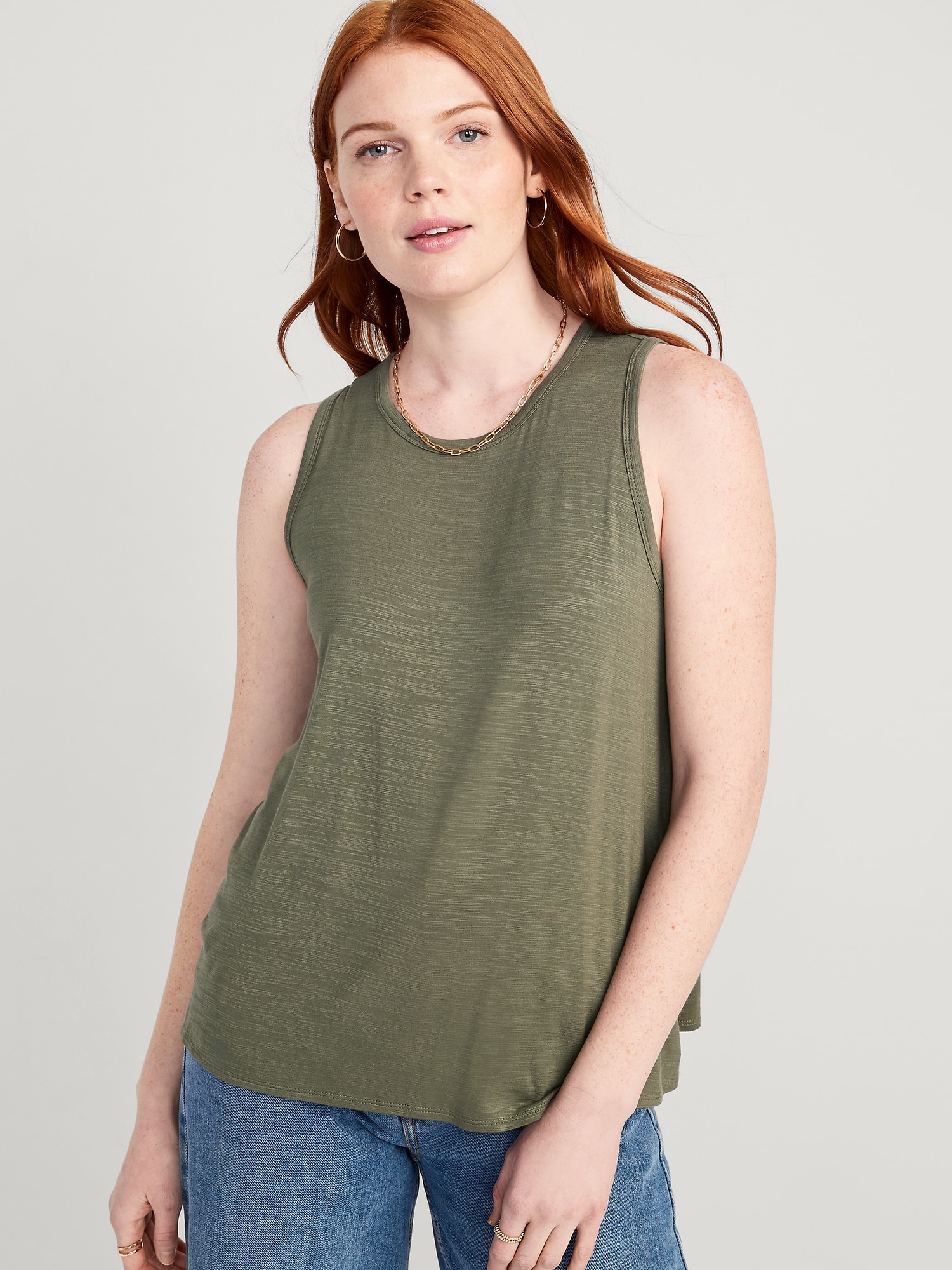 Old Navy Sleeveless Luxe Slub-Knit T-Shirt green. 1