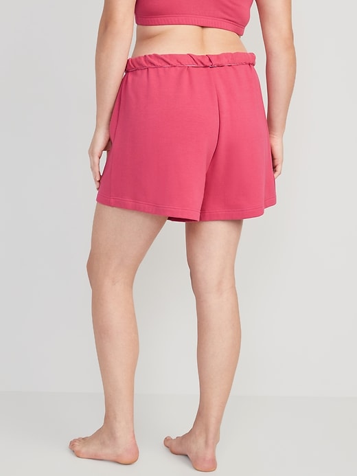 Image number 5 showing, High-Waisted Roll-Down Snuggly Fleece Pajama Sweat Shorts -- 4-inch inseam