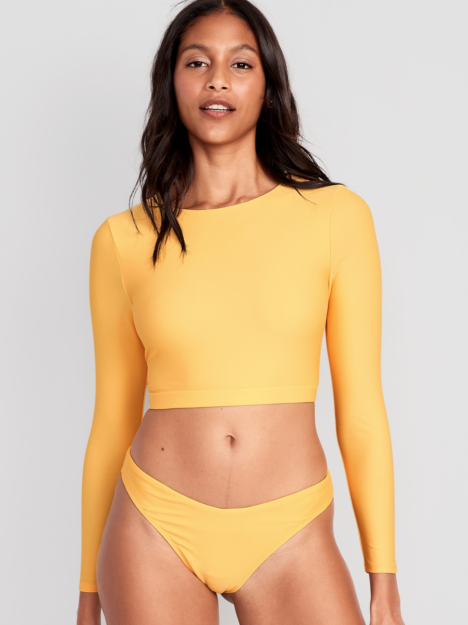 Old Navy Matching Cutout Rashguard Swim Top for Women yellow. 1