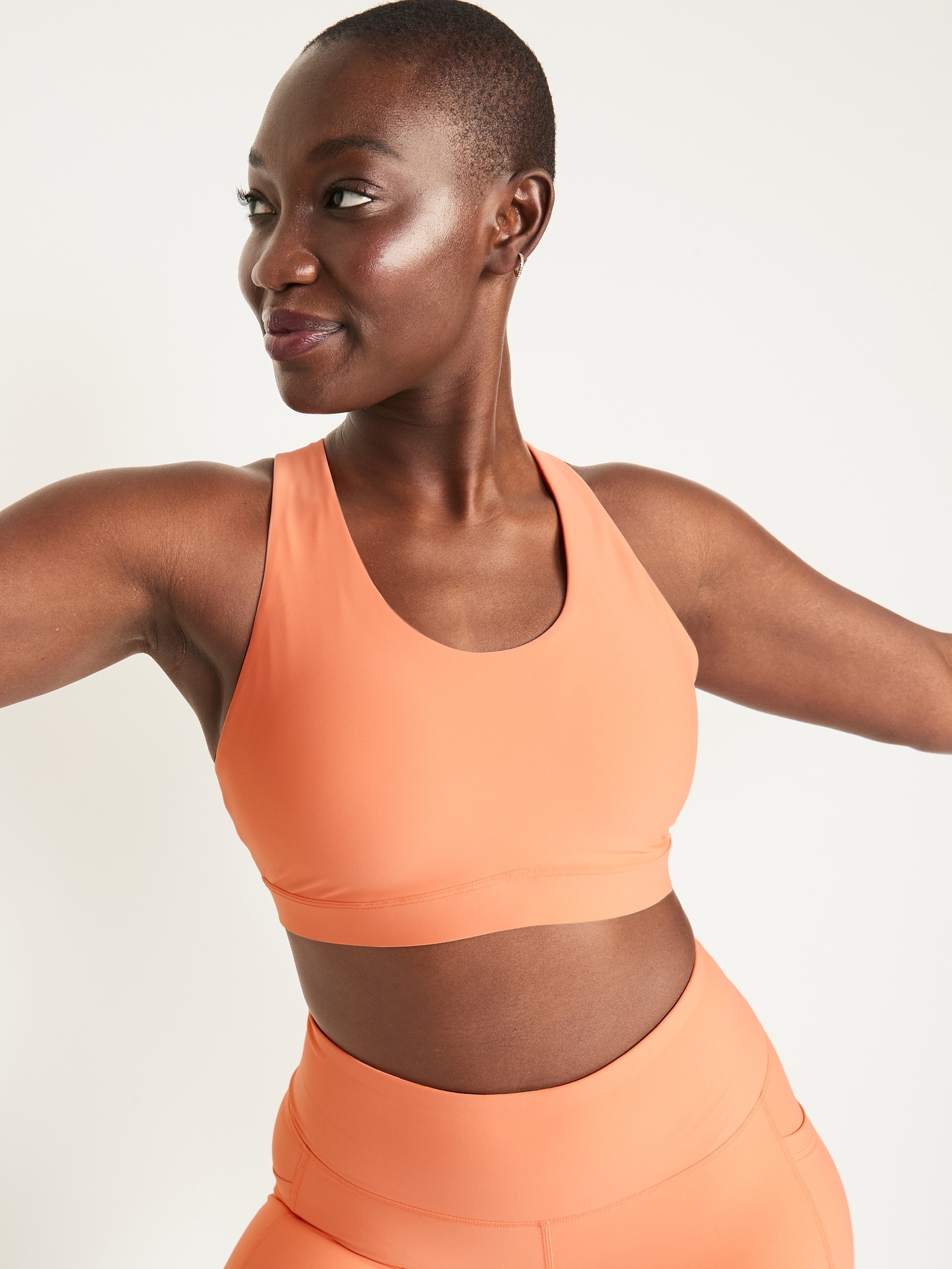 Old Navy - Medium-Support PowerSoft Strappy Sports Bra for Women 2X-4X  orange