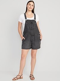 Slouchy Straight Non-Stretch Jean Short Overalls -- 3.5-inch inseam