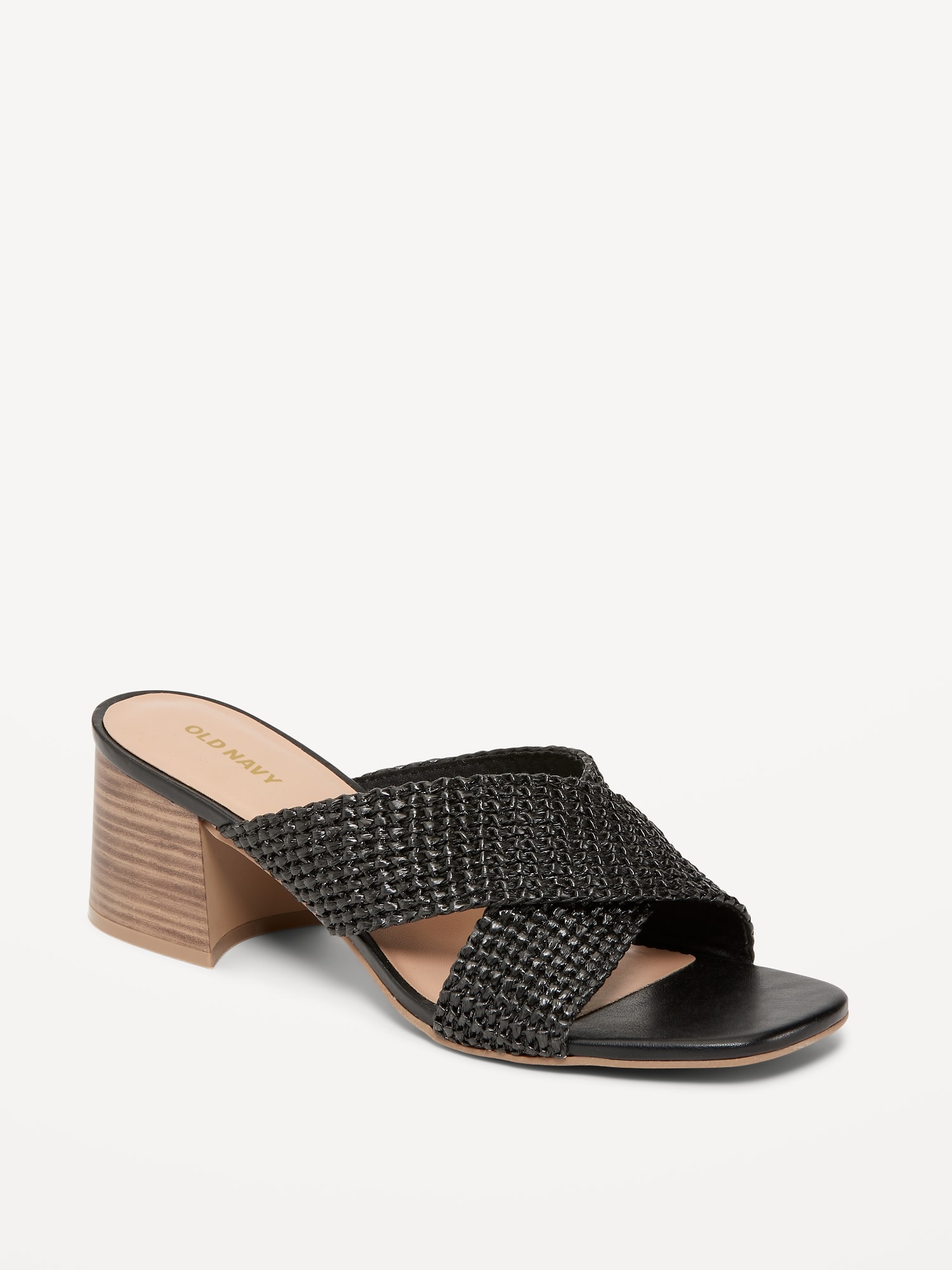 Old Navy Square-Toe Braided Straw Cross-Strap Mule Sandals for Women black. 1
