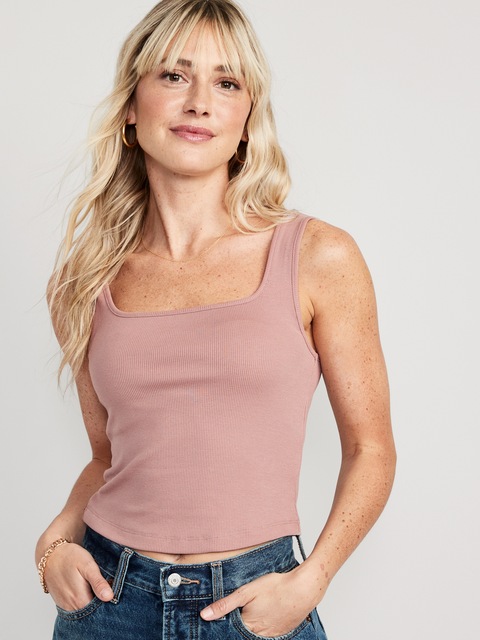 Ultra-Crop Rib-Knit Tank Top - Pink Salt