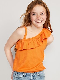 Ruffled Puckered-Jacquard Knit One-Shoulder Top for Girls | Old Navy