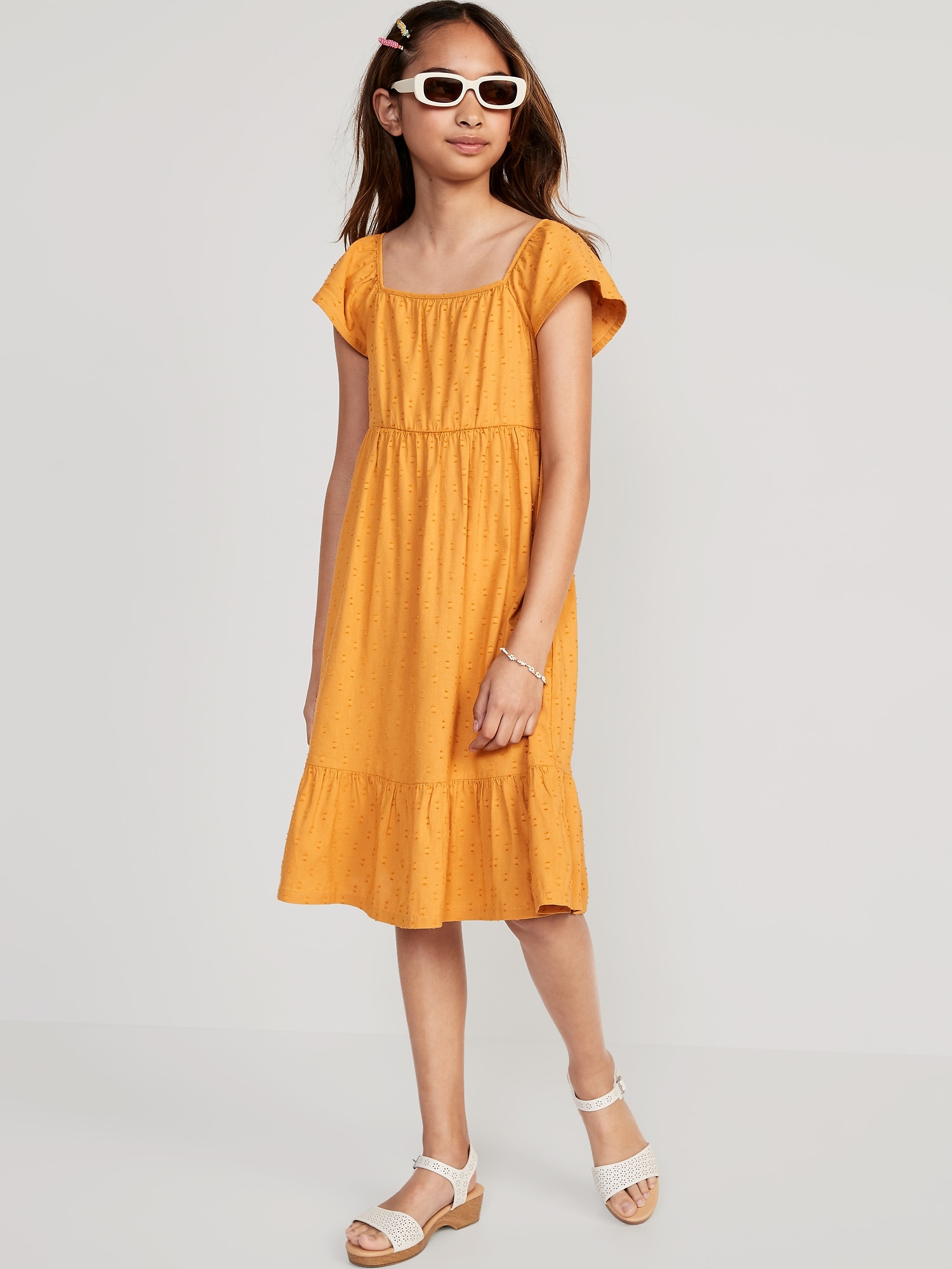 FlutterSleeve ClipDot Fit & Flare Midi Dress for Girls Old Navy