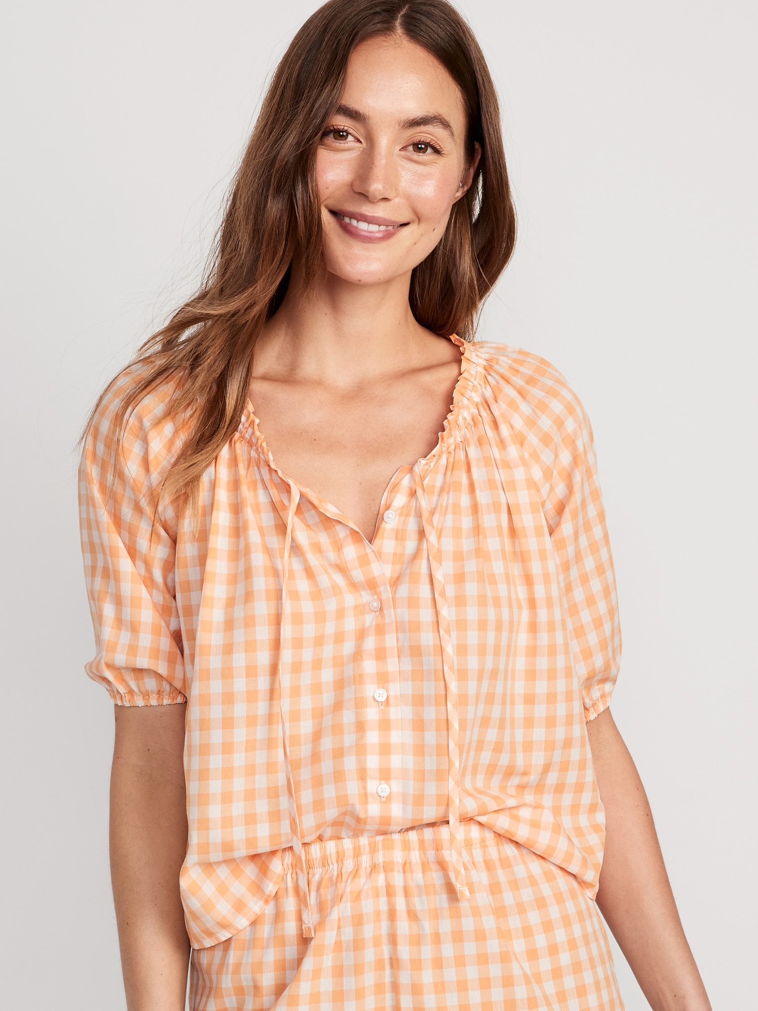 Matching Puff-Sleeve Pajama Swing Top