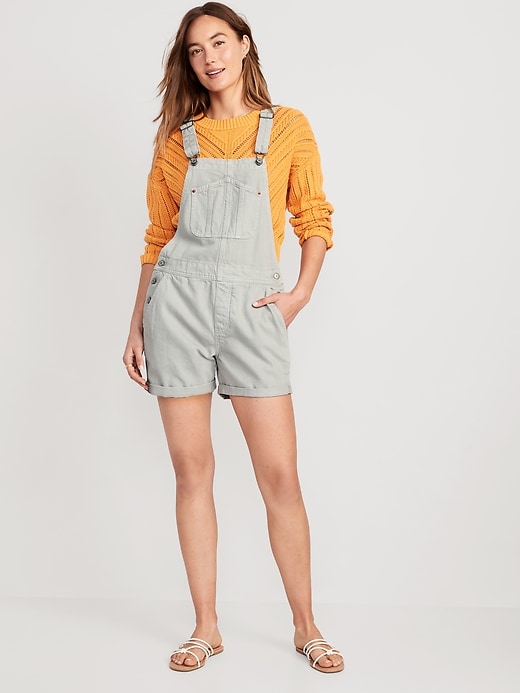 Image number 1 showing, Slouchy Straight Non-Stretch Jean Shortalls -- 3.5-inch inseam
