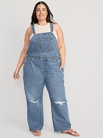 Baggy Wide-Leg Ripped Jean Overalls