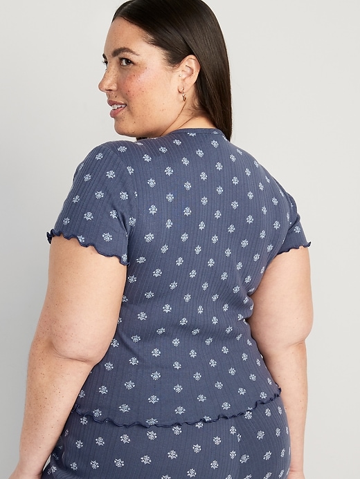 Image number 8 showing, Split-Neck Pointelle-Knit Pajama T-Shirt
