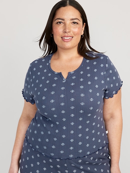 Image number 7 showing, Split-Neck Pointelle-Knit Pajama T-Shirt