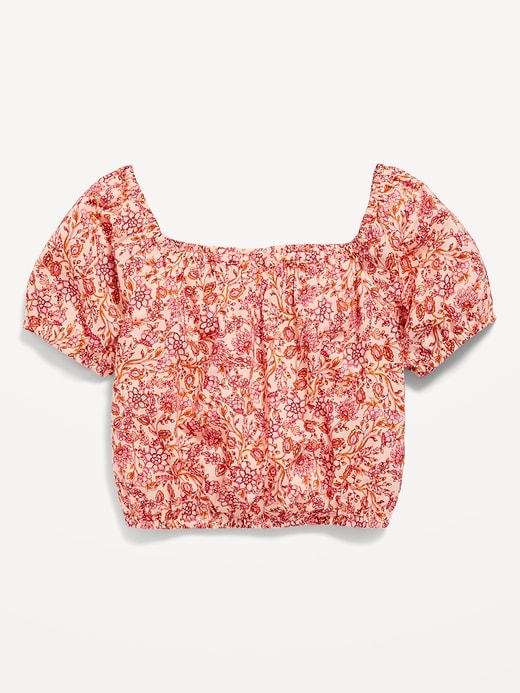 Image number 1 showing, Printed Cropped Puff-Sleeve Top for Girls