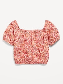 Image number 1 showing, Printed Cropped Puff-Sleeve Top for Girls