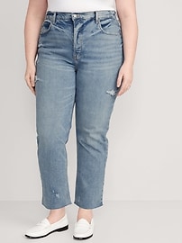 Extra High-Waisted Button-Fly Cut-Off Straight Jeans for Women