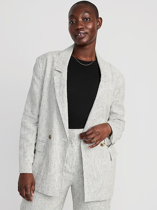 Image number 5 showing, Striped Double-Breasted Linen-Blend Blazer
