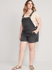 Slouchy Straight Non-Stretch Black Jean Short Overalls -- 3.5-inch inseam