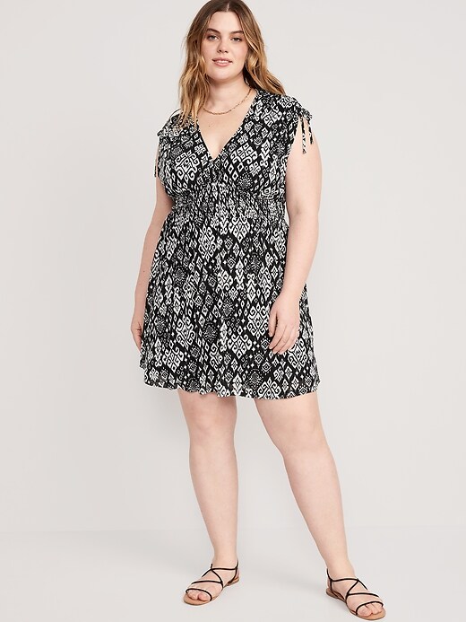 Waist-Defined Sleeveless Tie-Shoulder Smocked Mesh Mini Dress | Old Navy