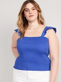 Fitted Ruffle-Trim Smocked Cropped Top