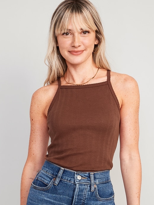 L'image numéro 1 présente Camisole en tricot pointelle à garniture festonnée pour Femme