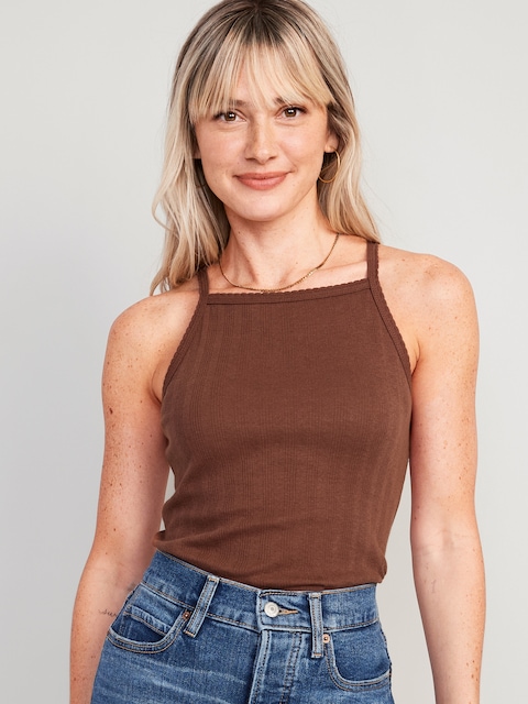 Scallop-Trimmed Pointelle-Knit Cami Top