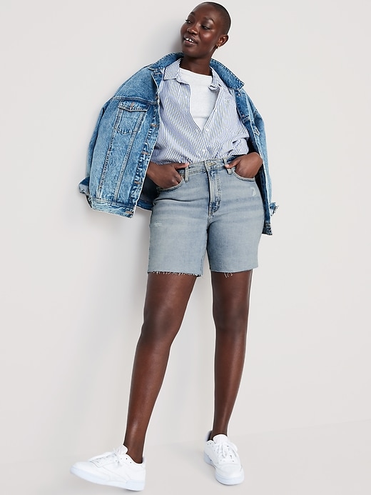 Image number 3 showing, High-Waisted OG Straight Cut-Off Jean Shorts for Women -- 7-inch inseam
