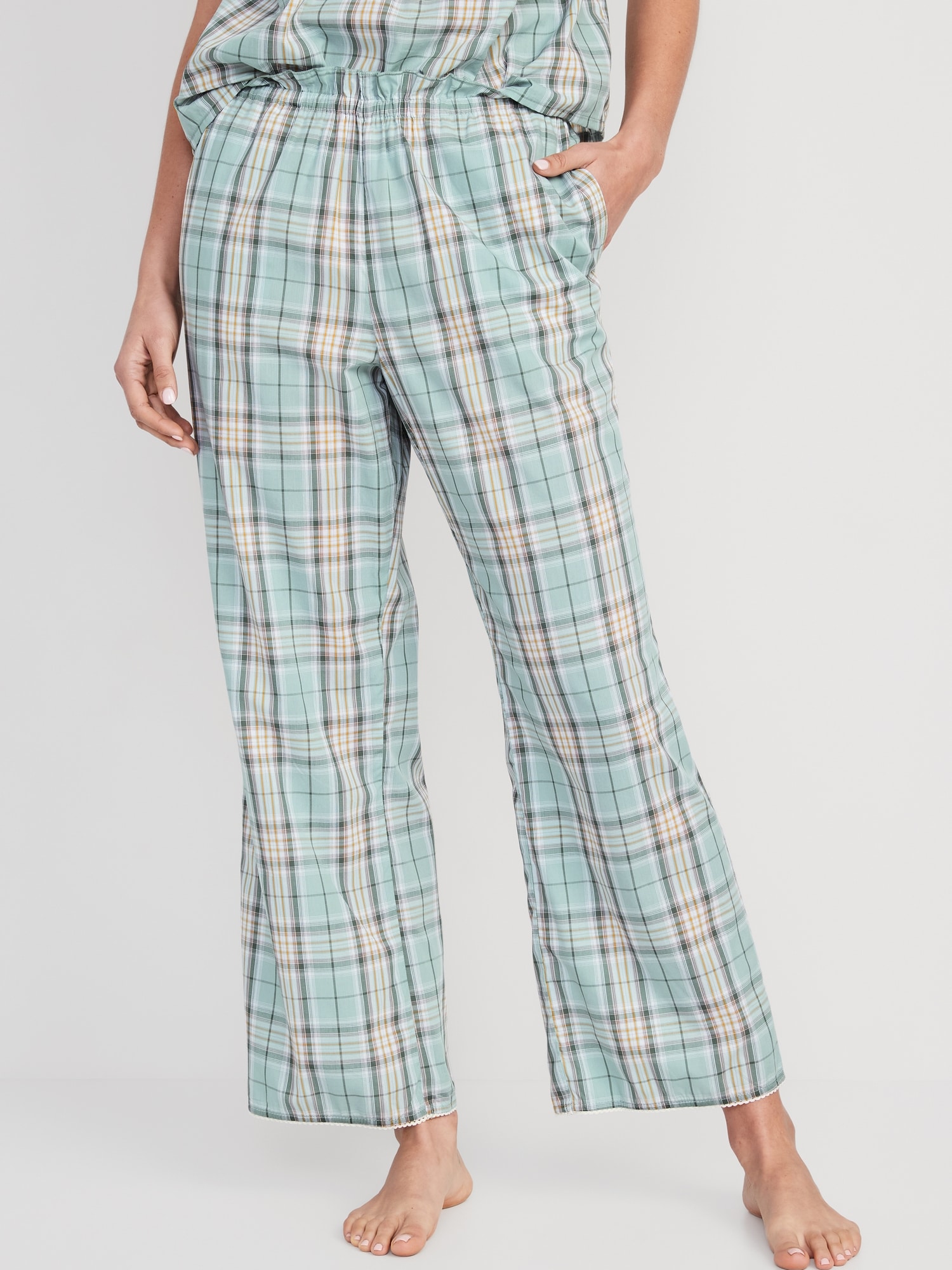 Pajama Pants - Dark blue/white plaid - Ladies