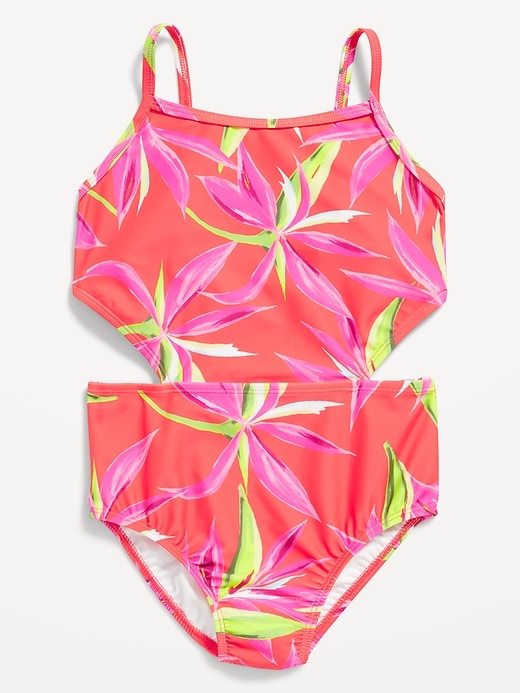 View large product image 1 of 2. Patterned Cut-Out-Waist One-Piece Swimsuit for Girls