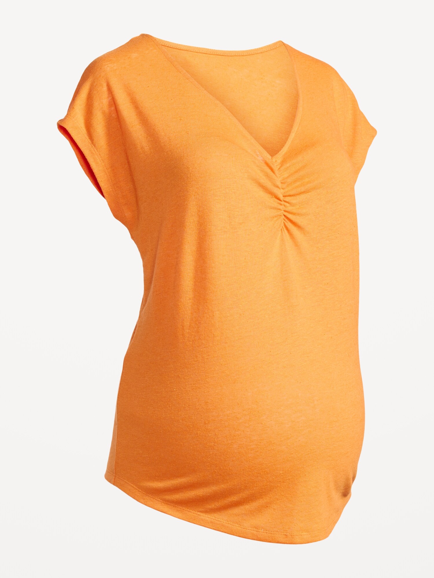 Maternity Linen-Blend V-Neck Shirred T-Shirt | Old Navy
