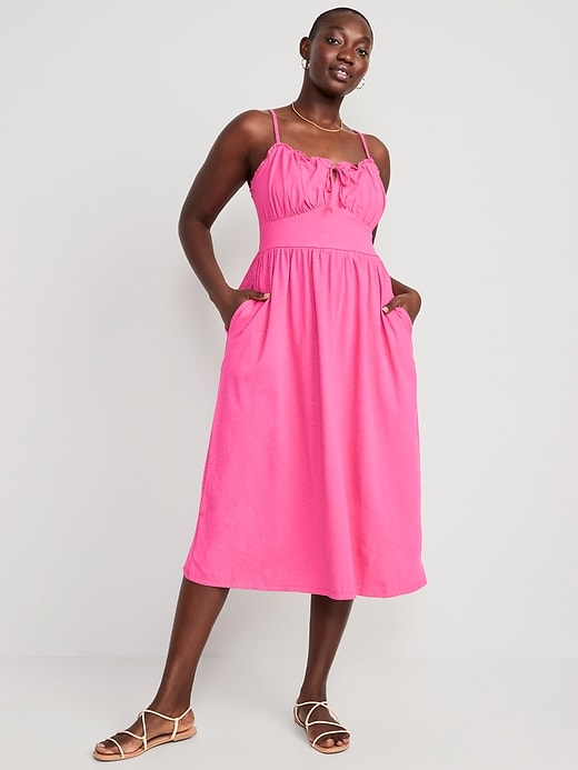 Image number 4 showing, Fit & Flare Tie-Front Cami Midi Dress