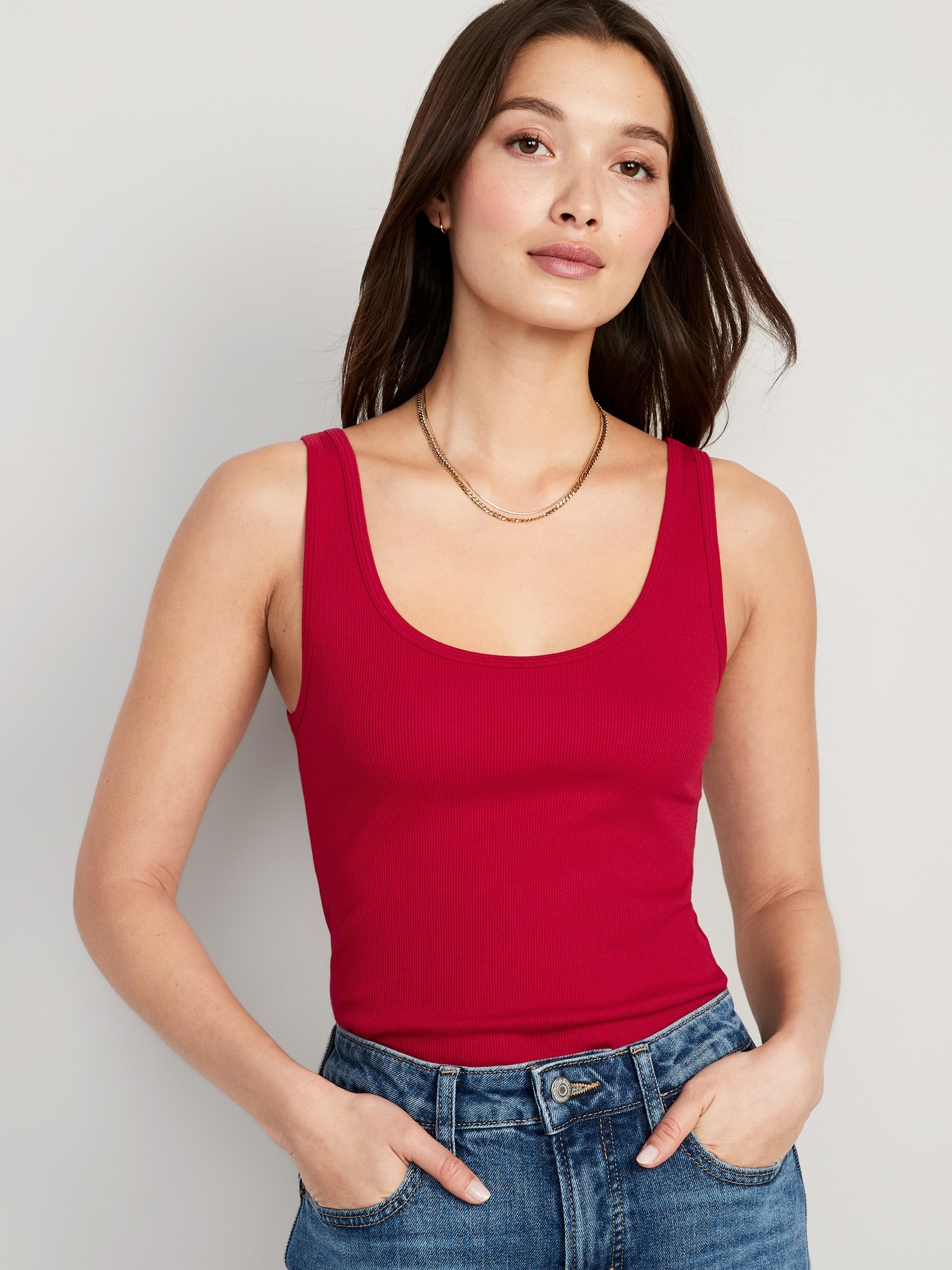 Old Navy Scoop-Neck Rib-Knit First Layer Tank Top for Women red. 1