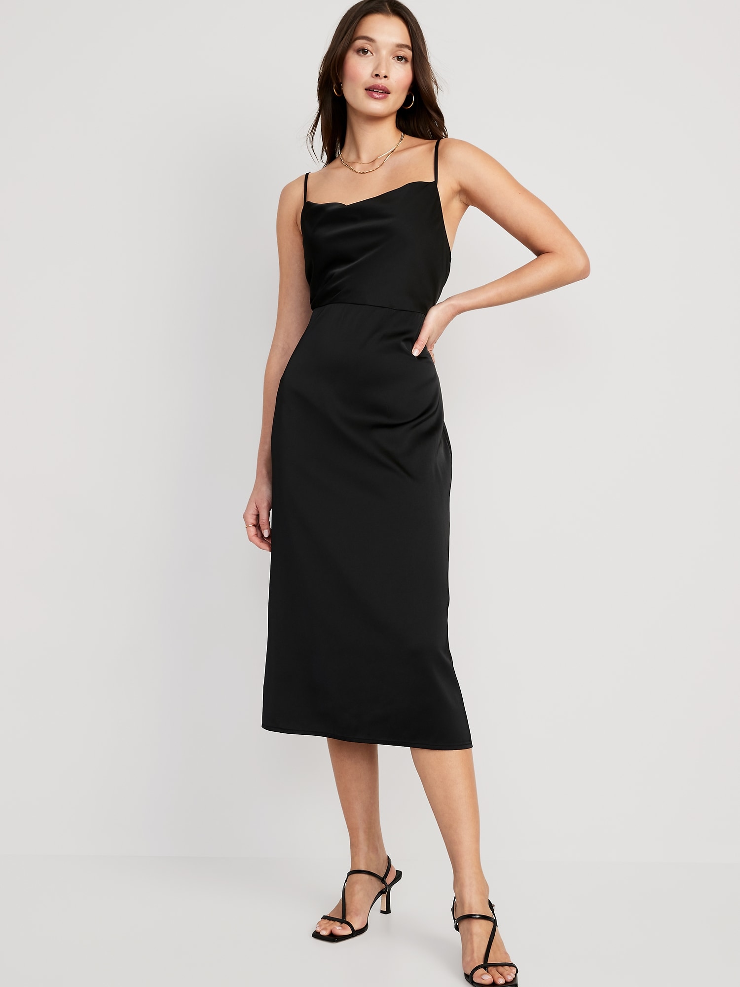 Cowl neck 2025 black slip dress