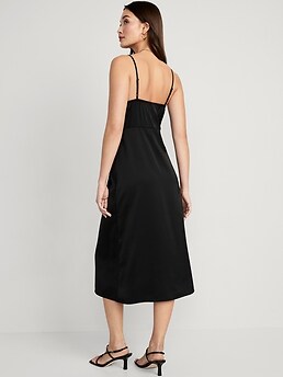 Black Satin Cowl Neck Midi Slip Dress– PinkBlush