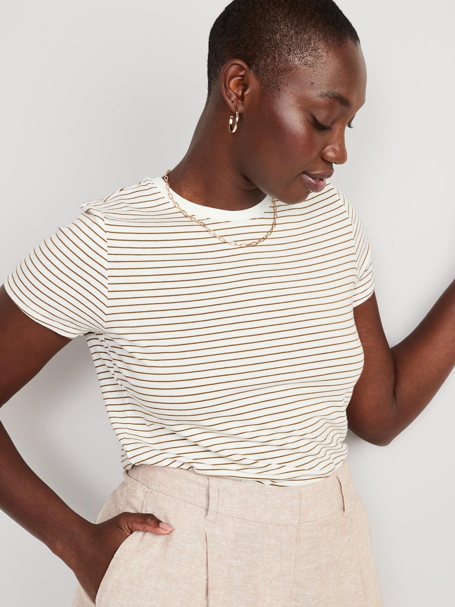 Striped Slim-Fit Cropped T-Shirt for Women | Old Navy