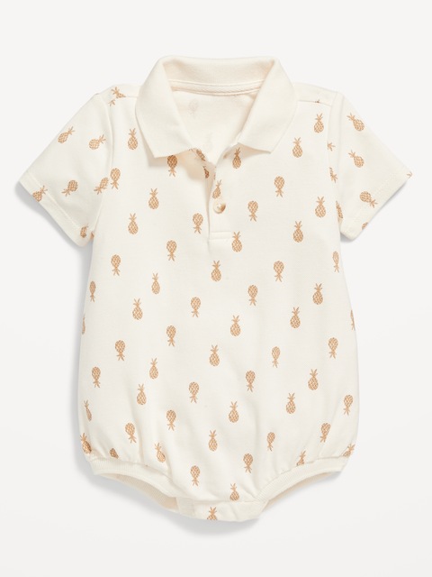Printed Short-Sleeve Polo Romper for Baby - Pineapple