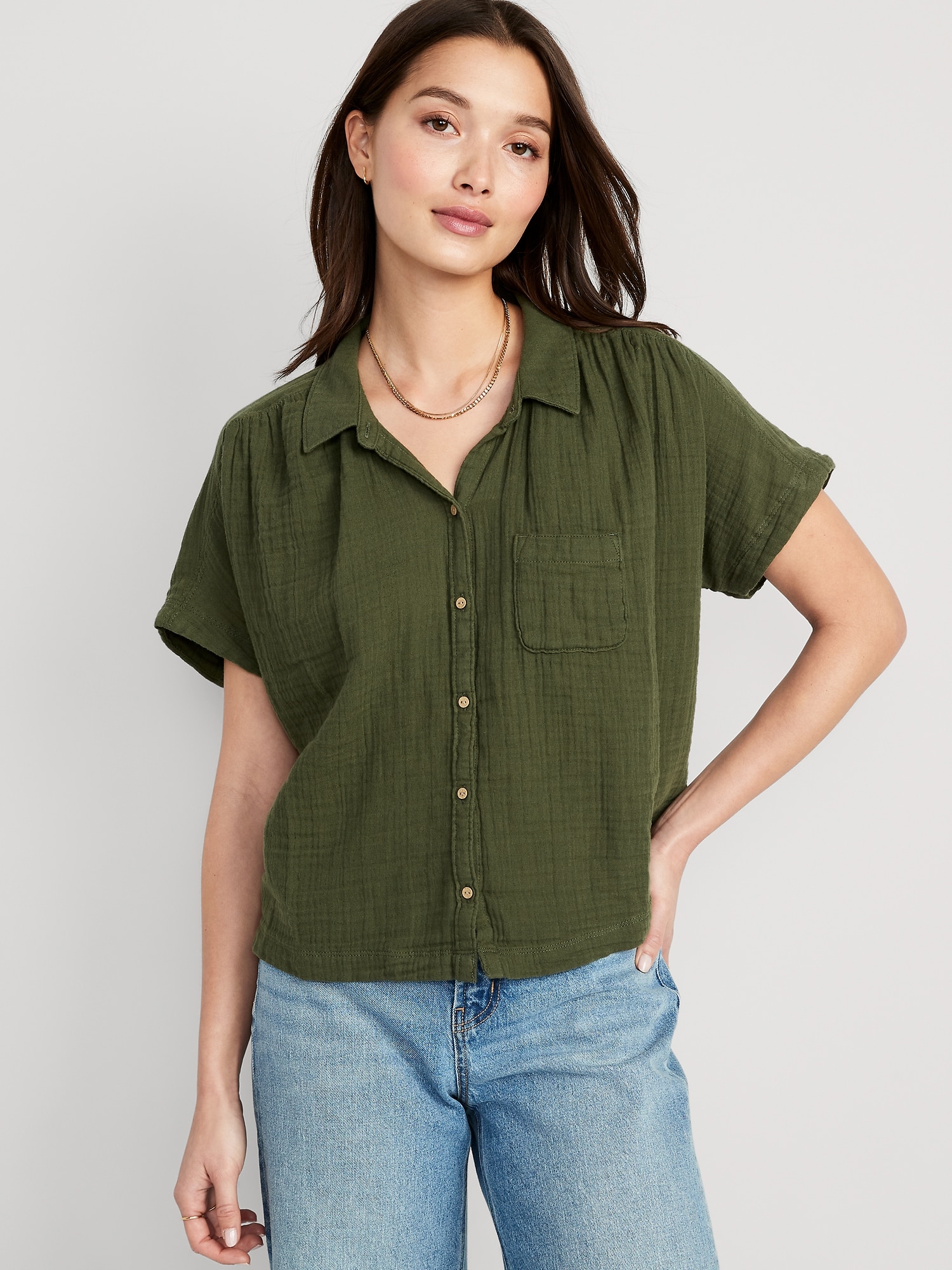Vine & Love Allover Sequin V-Neck Dolman Sleeve Blouse in Hunter Green