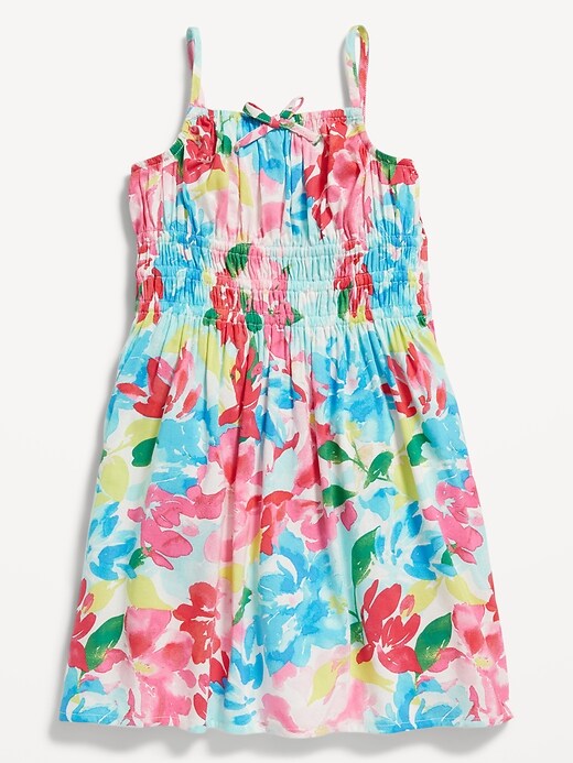 Robe sans manches nouée devant à smocks et à fleurs pour Toutepetite